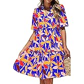 KIRUNDO Womens Summer Dresses Casual Boho Floral Mini Babydoll Short Sleeve A Line Dress V Neck Sundress Beach Vacation