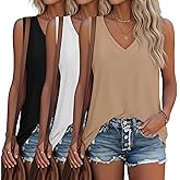 Riyiper 3 Pack Women's V Neck Tank Tops Loose Fit Sleeveless T Shirts Casual Tunic Tank Summer Beach Vacation Clothes