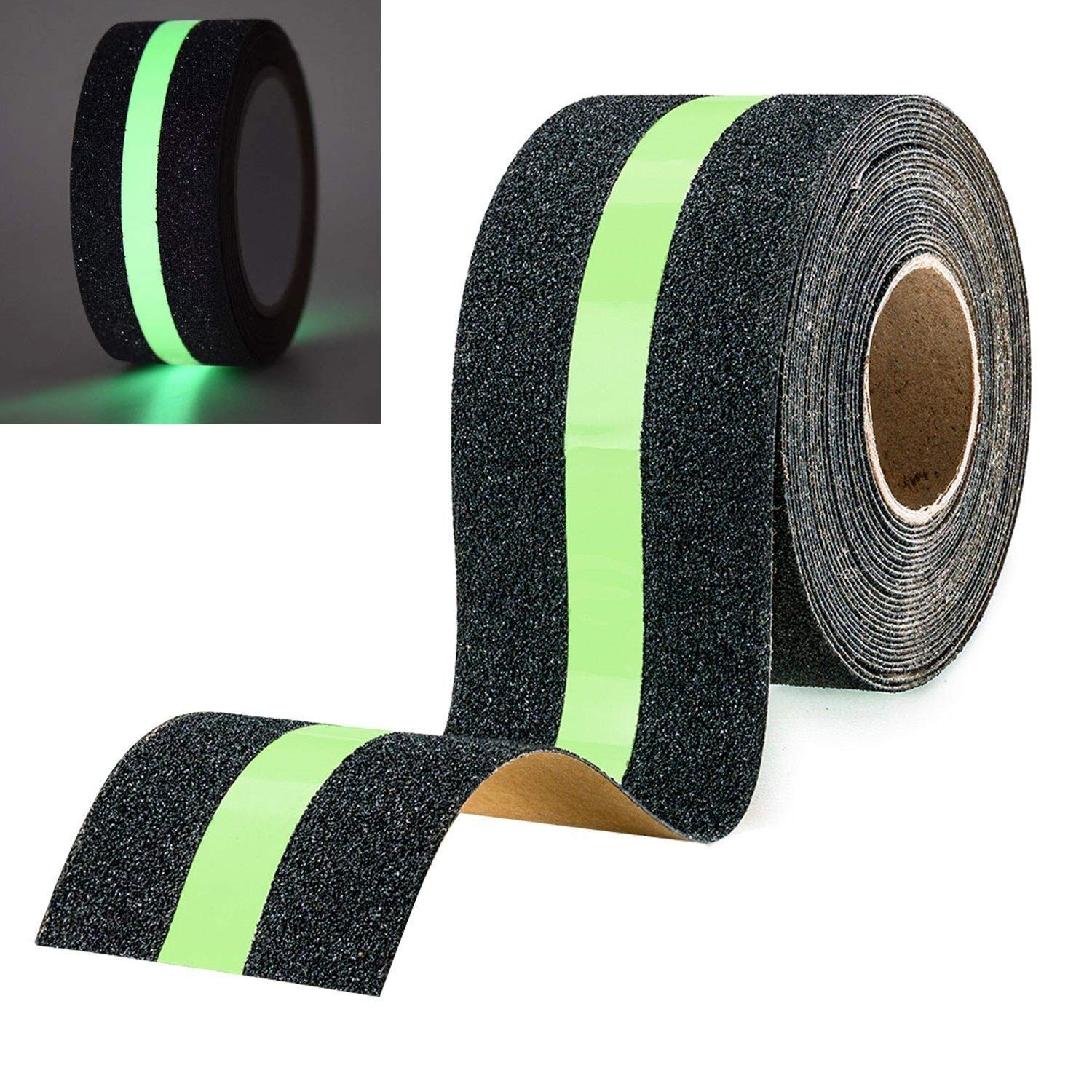 Hyber&Cara Anti Slip Grip Tape Glowing in Dark, Non Slip Adhesive Stair Treads, High Traction Safety Tape for Stairs Steps Decking Indoor & Outdoor, 50mm x 5m