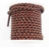 Glory Qin 5 Yards Round Folded Bolo Braided Genuine Leather Cord for Making Bracelet & Jewelry (Vintage Brown, 3mm)