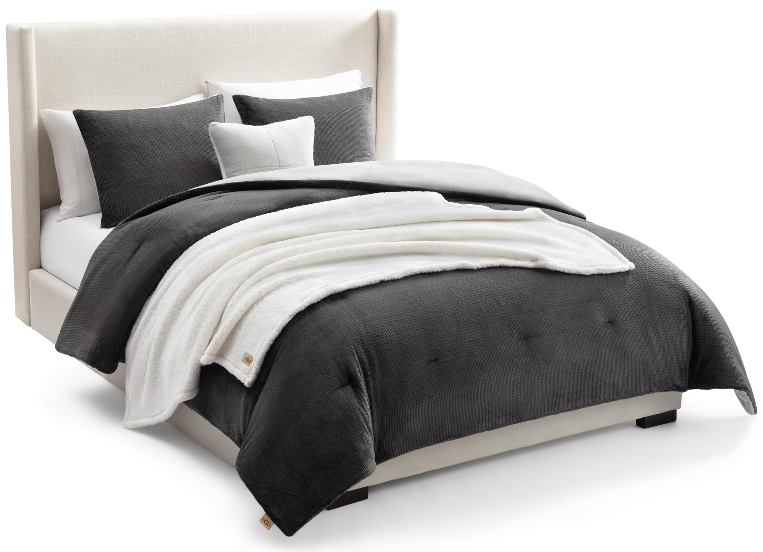 Photo 1 of ****HOLES***UGG Remina Comforter Set 5 Piece Bed in a Bag with Throw Blanket, Decorative Pillow, Shams, and Reversible Comforter Hypoallergenic Washable Luxury Warm Fluffy Bedding Set, Full/Queen, Charcoal Grey