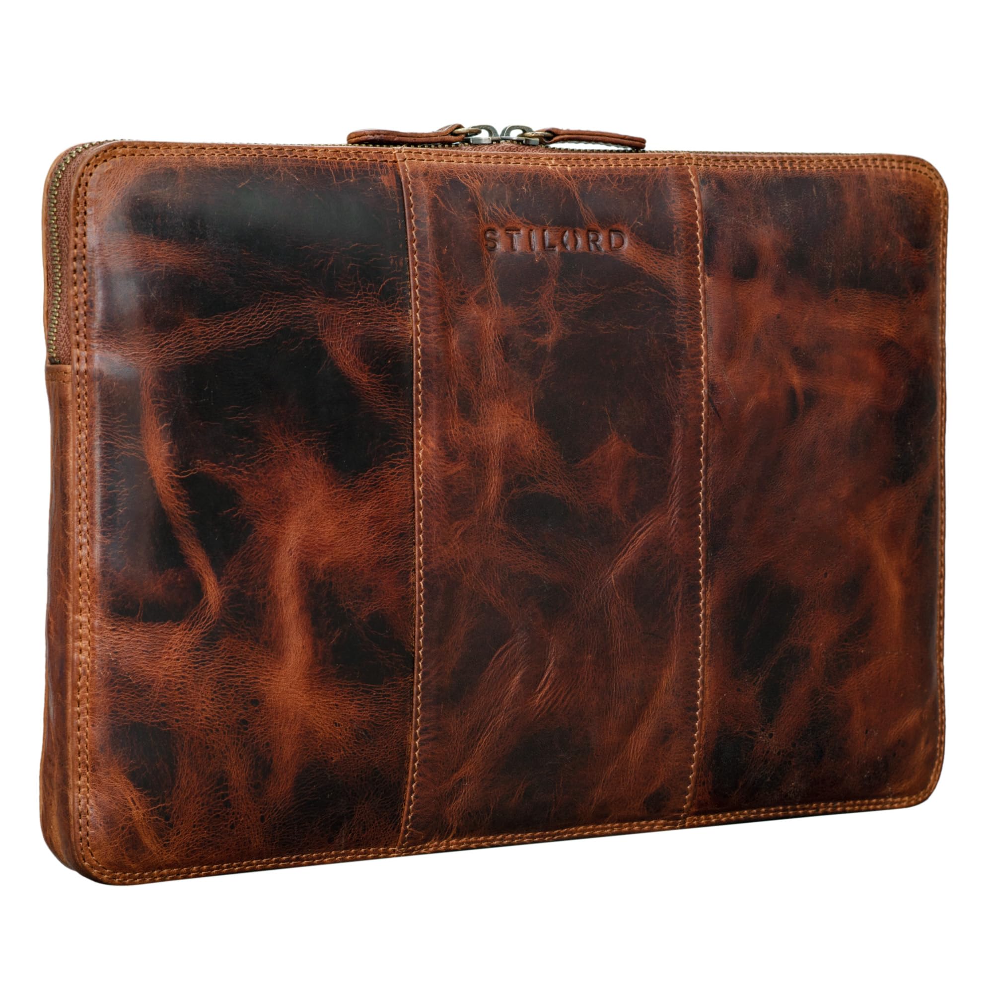 STILORD "Wilson" Leather Laptop Sleeve 13.3 Inch for MacBook Vintage Case Cover Organizer for 13 and 14 inch Tablet iPads Notebook A4 in Genuine Leather Colour:Kara - Cognac