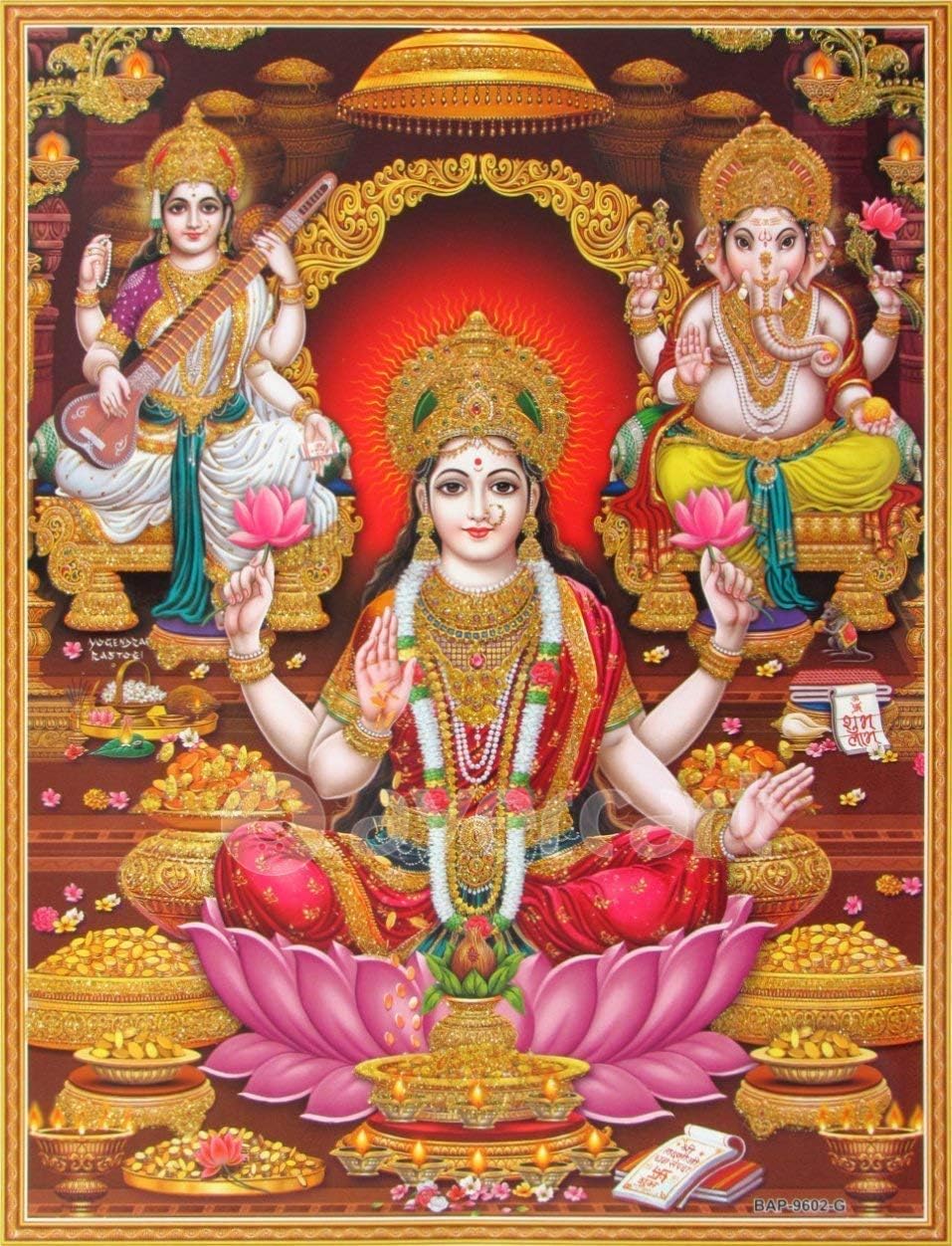 by burning desire poster Shri Lakshmi/Laxmiji/Goddess Wealth Ganesha/Ganpati Saraswati/Ganesh-Laxmi-Saraswathi Poster 12x18