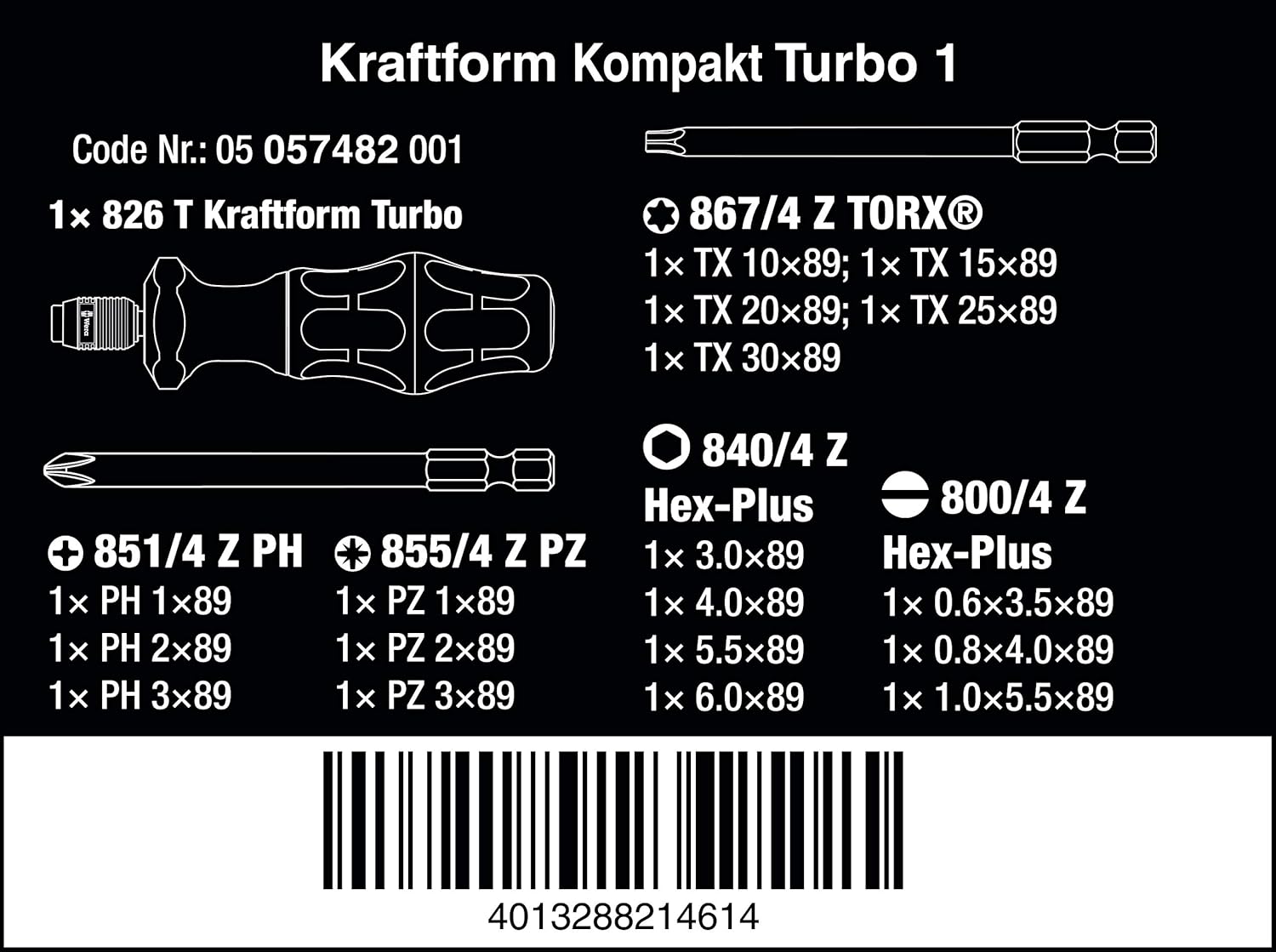 Wera 05057482001 Kraftform Kompakt Turbo 1 Gearbox Screwdriver Set