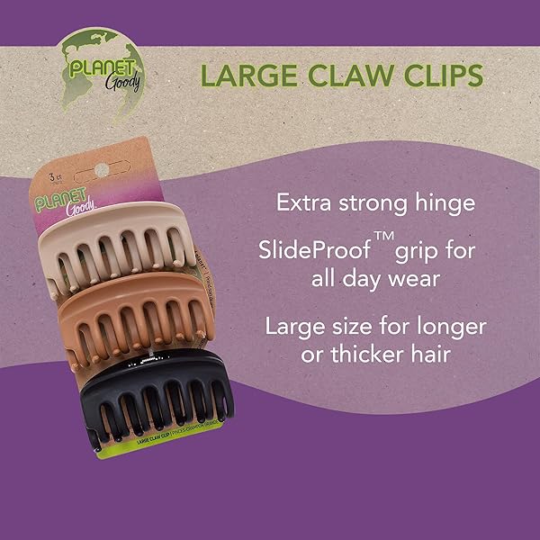 GOODY PLANET SUSTAINABLE ROUND CLAW CLIPS, ASSORTED COLORS (COLORS MAY VARY), 3 COUNTS (PACK OF 1) – PAIN-FREE HAIR ACCESSORIES FOR WOMEN, MEN, BOYS AND GIRLS