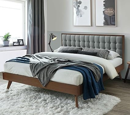 Dg Casa Soloman Mid Century Modern Tufted Upholstered Platform Bed Frame King Size In Grey Fabric Gray Amazon In Furniture Modern King Size Platform Bed Frame