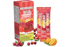 Morning Buzz Energy Powder Drink - Energy Boost Drink Mix - Sugar-Free Energy with Antioxidants - Morning Kickstart and Sports Nutrition Endurance Product - 15 Servings, Fruit Punch, 4 Ounces