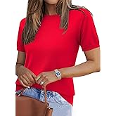 Zeagoo Womens Summer Short Sleeve Tops Crew Neck Lightweight Pullover Sweaters Loose Dressy Casual Blouse Basic Clothes