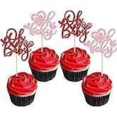 24Pcs Oh Baby Valentine's Day Cupcake Toppers Glitter Feet Sweet Love Heart Baby Shower Cupcake Picks for Love Valentine's Day Theme Birthday Party Cake Decorations Supplies Multi