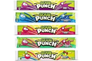 SUNNY BOURNE Sour Punch Straws Bundle 5 Items Gift Assortment 2 ounce pack each, 5 packs total (Assortment – Grape, Blue Raspberry, Strawberry, Watermelon, and Rainbow)