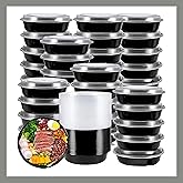 Pokanic Meal Prep Containers Round [10 Set] x [28 oz] with Lids, 1 compartment, Stackable, Reusable, Leakproof, Food Safe, Microwave, Freezer & Dishwasher Safe for Food Prep Storage (10 Set, 28 oz)