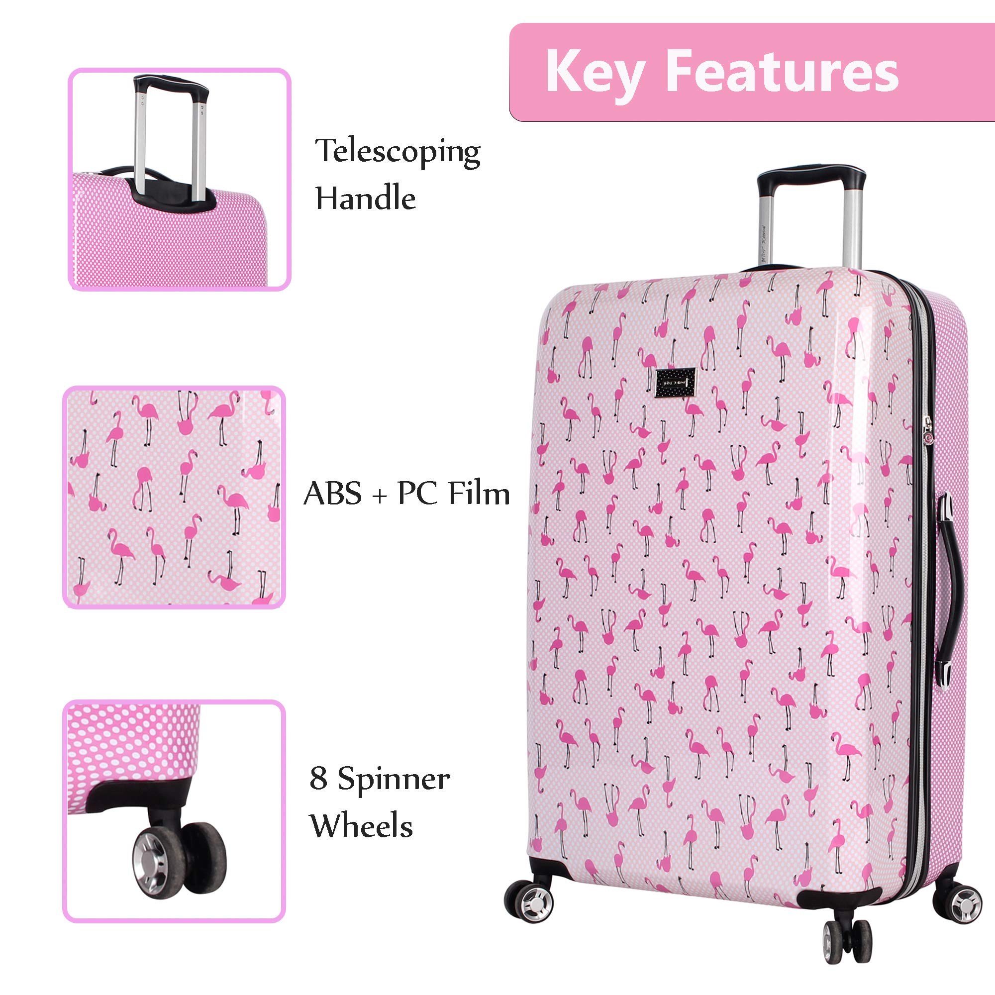 Betsey Johnson 30 Inch Checked Luggage Collection - Expandable Scratch Resistant (ABS + PC) Hardside Suitcase - Designer Lightweight Bag with 8-Rolling Spinner Wheels