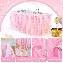 Shillance 9ft Pink Tulle Table Skirt for Rectangle