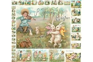 Decoupage Paper Pack (21 Sheets 6"x8") Easter Bunny Chicks and Kids FLONZ Vintage Styled Easter Cards Pictures for Decoupage, Craft and Scrapbooking