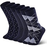 FGZ Mens Dress Socks 6 Pairs Business Casual Pattern,Soft Cotton Blend Crew Socks Size 10-13