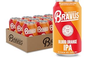 Bravus Non-Alcoholic Blood Orange IPA 12 Pack x 12 Fl Oz Cans - Low-Calorie, Gluten-Reduced, Vegan NA Craft Brew