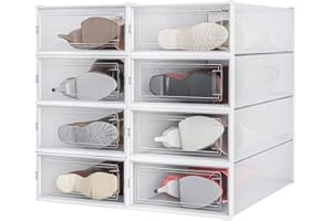 PARANTA 8-Piece Boot Shoe Storage Box, Stackable Clear Plastic Shoe Organizer, with Clear Door For Storing Women Shoes 20.5" x 12.5" x 5.5"