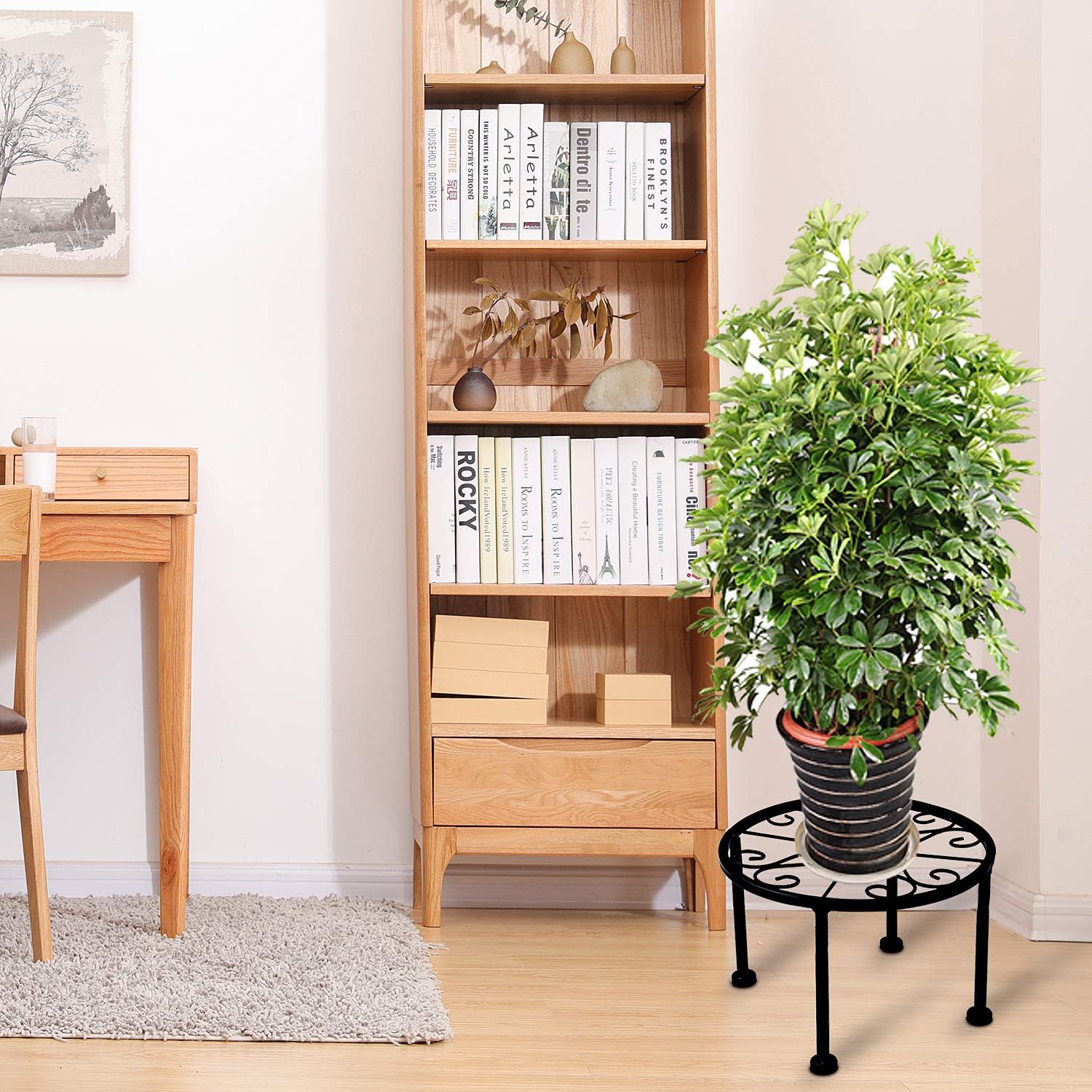 1 Pack Iron Black Antirust Plant Stand, Non-Slip and Stable Potted Holder for Indoor Outdoor Heavy Duty Container, Beverage Dispenser on Livingroom Floor, Balcony, Porch, Tabletop (1) : Garden & Outdoor