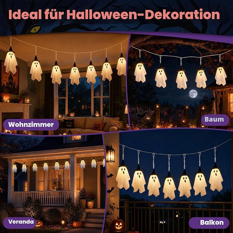Halloween Deko Lichterkette mit Geister-Motiv — Foto 6 von 6