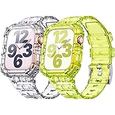 ANCOOL Compatible with Apple Watch Clear Band 41mm 40mm 38mm for Women Men, Crystal Bands with Bumper Case for iWatch Series 9 8 7 SE 6 5 4 3 2 1, Clear+Yellow