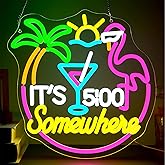 Its 5 O'clock Somewhere Neon Sign for Wall Decor Dimmable Flamingo Cocktail Neon Light for Man Cave LED Tiki Bar Sign for Home Bar Palm Tree Beach Party Gift for Drinking Lover13.1 * 12.9In (WZCP167)