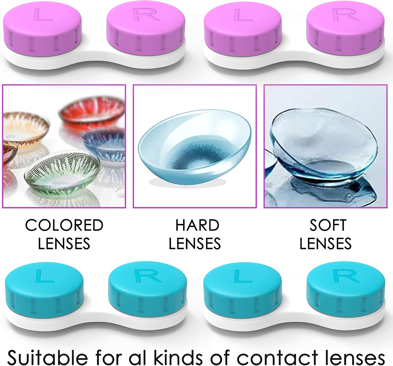 CHATTAL Colorful Contact Lens Case, Pack of 6 Leak Proof, Compact Eye Contact Case for Travelling: Health & Personal Care