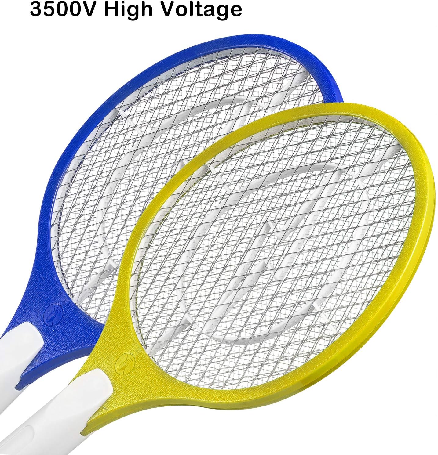 Micnaron Electric Fly Swatter 2 Pack, Portable Fly Mosquito Swatter 3500V, Handheld Bug Zapper Racket with Safe to Touch Mesh Net (Blue &Yellow): Garden & Outdoor
