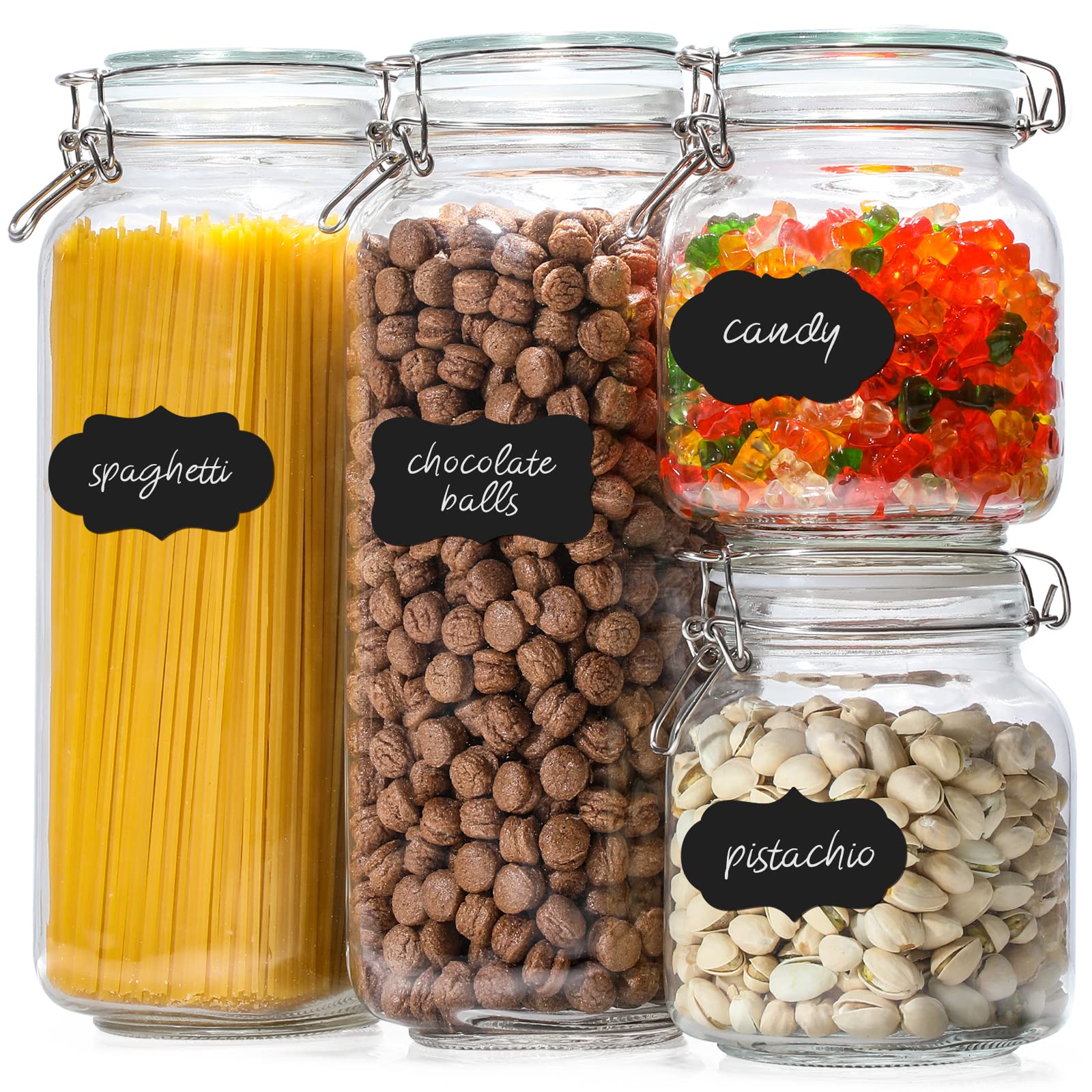 Photo 1 of [ Taller ] Glass Jars with Airtight Lid, 92oz/34oz Large Glass Food Storage Jars, 4 Pack Wide Mouth for Kitchen Pantry Spaghetti, Square Mason Jars with Labels