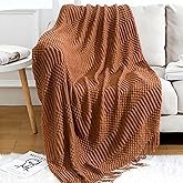 Blagic Knitted Throw Blanket for Couch and Bed, Soft & Cozy Knit Blanket with Tassel, Burnt Orange Lightweight Decorative Blankets & Throws, Farmhouse Warm Woven Blanket for All Seasons,50" W x 60" L