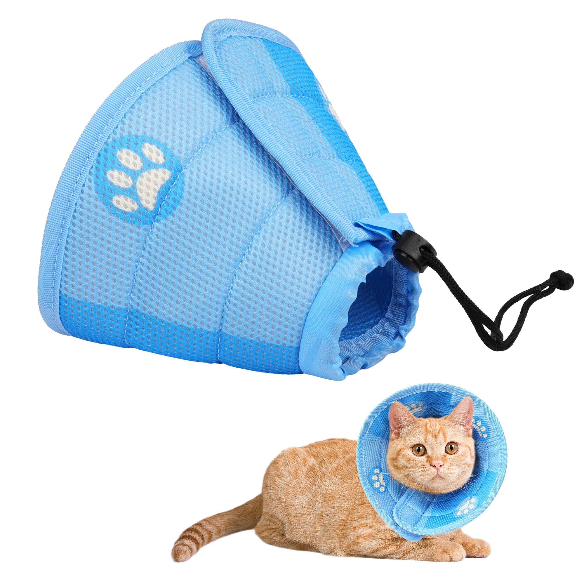 Adjustable Cat Recovery Cone Collar, Protective E-Collar Prevents Wound Licking, Tapered Design for Cats and Puppies (L)