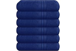 BOUTIQUO Ultra Soft Cotton 6 -Piece Hand Towel Set 16x24 Inch, Ideal for use in Bathroom, Kitchen, Gym, Spa & General Cleaning, Compact & Lightweight Multi Purpose Hand Towels - Navy Blue