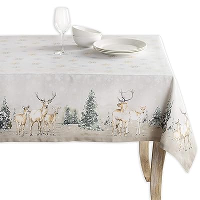 Maison d' Hermine Deer in The Woods 100% Cotton Tablecloth 60 Inch by 120 Inch.