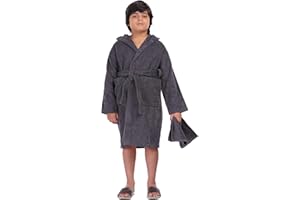 ALLEN & MATE 100% COTTON Hooded Kids Bathrobe – 380 GSM, Safety Certified, Soft Lightweight & Absorbent Robe for Boys & Girls