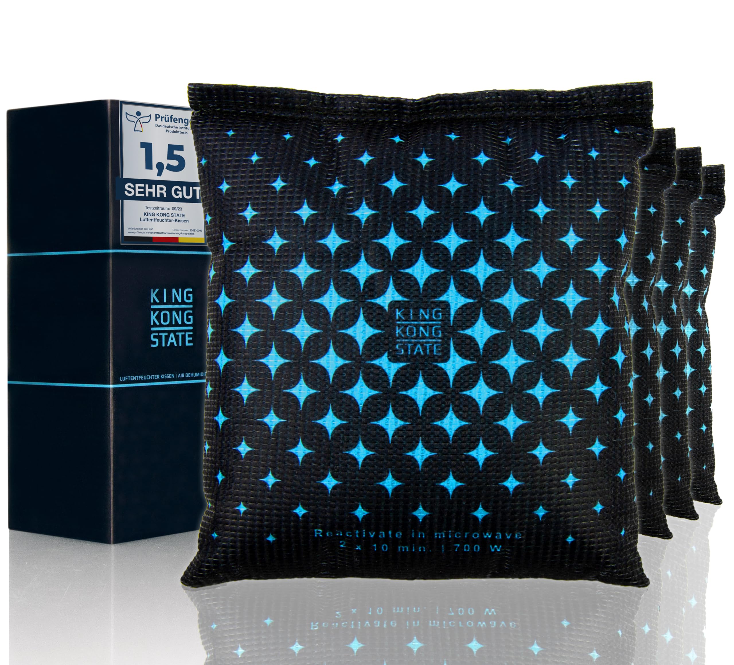 King Kong State Dehumidifier, 4 x 500 g Car Dehumidifier Cushions with Reusable Anti-Fog Filling, Non-Slip Pad, Magic Silicone, Ideal for Car Door Compartments