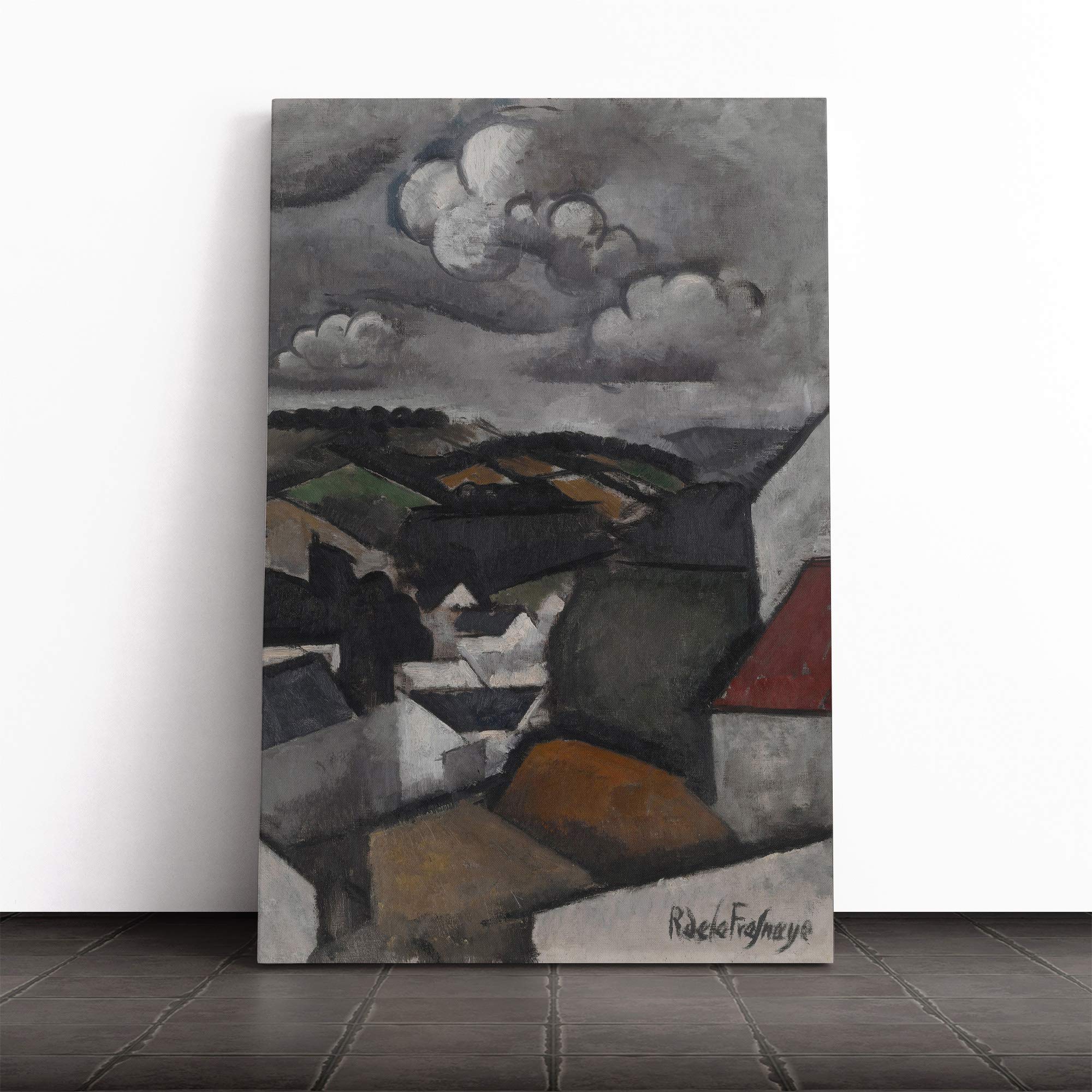 Roger de la Fresnaye Village Landscape Canvas Print | Gallery Wrapped 30mm Frame Wall Art | 20x14 inches | Ready to Hang | Modern Landscape Picture | Living Room Bedroom Lounge Office