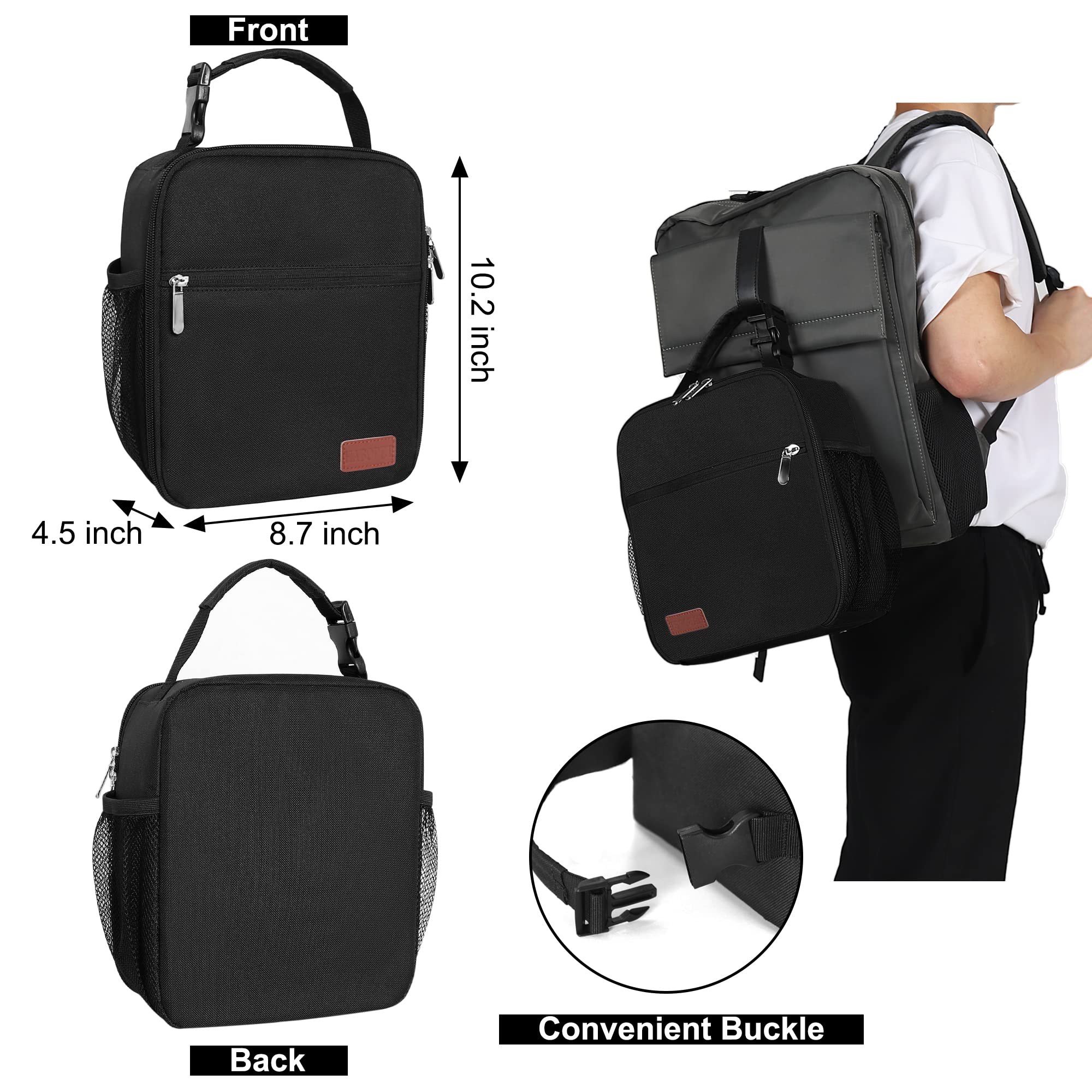 Lunch Box for Men & Women Durable Lunch Bag for Adults Reusable Small Lunchbox Black