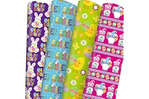 Adurself 28 x 40 Inches Easter Wrapping Paper Rabbit Chick Eggs Bunny Gnome Assorted Colors & Design, Folded Happy Easter Bunny Flat Gift Wrap Paper - 6 Jumbo Sheets for Spring Birthday Baby Shower