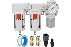 NANPU 1/2" NPT Air Drying System - Double Air Filters (5 Micron Brass Element), Air Pressure Regulator Combo - Semi-Auto Drai