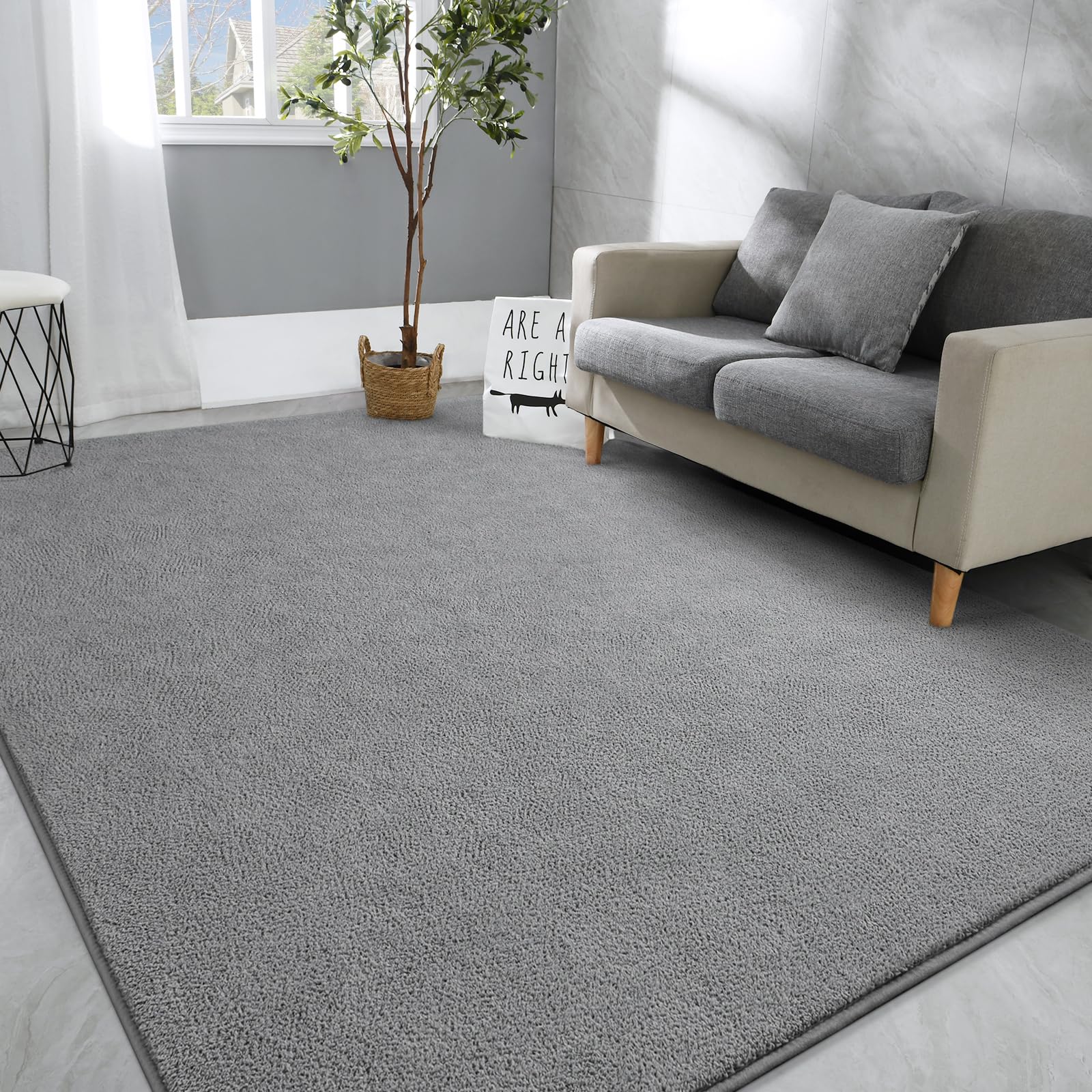 Photo 1 of Hutha Large Area Rugs for Bedroom Living Room, 5x8 Grey Solid Fluffy Super Soft Memory-Foam Furry Bedside Carpets, Modern Indoor Floor Rug Aesthetic Minimalist Rug for Kids Girls Boys Home Decor