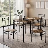 Vipbear Kitchen Dining Table Set for 4, 5-Piece Kitchen Table Set,Dining Room Table Sets,Rectangular Kitchen Table Set with 4 Chairs for Small Space, Dinette,Apartment,Rustic Brown