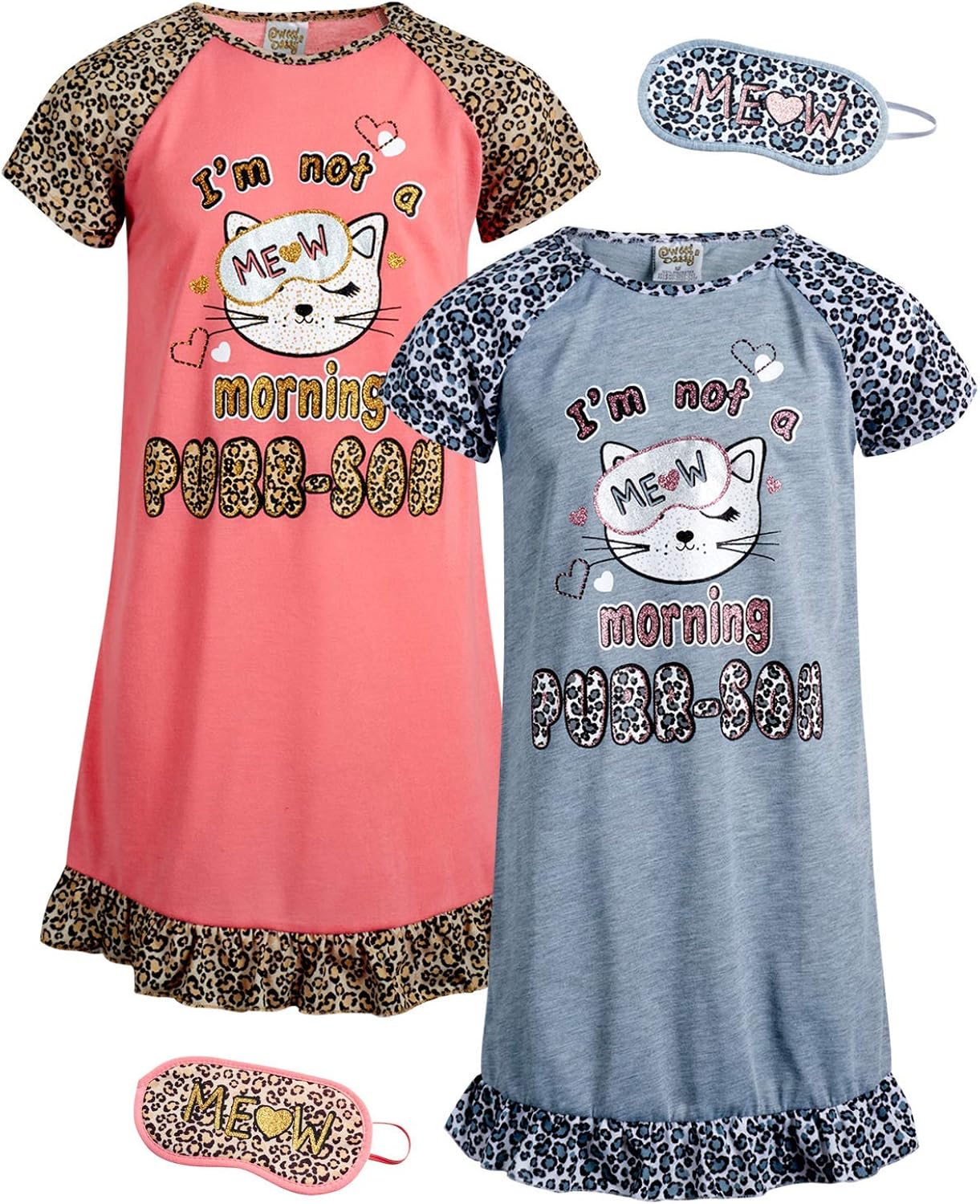 Sweet & Sassy Pajamas - 2-Piece Short Sleeve Night Gown with Eye Mask Sleepwear Set (Little Girl/Big Girl): Clothing