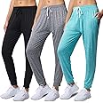 3 Pack: Women's Ultra-Soft Silky Dry Fit Lounge Joggers Lightweight Dry-Fit Pants with Pockets (Available in Plus)
