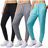 Real Essentials 3 Pack: Womens Dry-Fit Active Athletic Joggers Yoga Lounge Pants - Drawstring (Available in Plus Size)