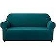 SUBRTEX Stretch Loveseat Sofa Slipcover 2 Piece Sofa Cover 2 Seater Soft Couch Slipcover Washable Furniture Covers, Jacquard Fabric Small Checks(Turquoise,Loveseat)