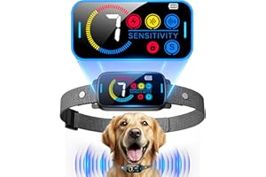 SLAYKAM Bark Collar, Dog Bark Collar for Large Medium Small Dogs, Smart Bark Collar, Rechargeable Anti Barking Training Collar with Adjustable Ultrasonic Beep Vibration Shock and 7 Sensitivity (Black)