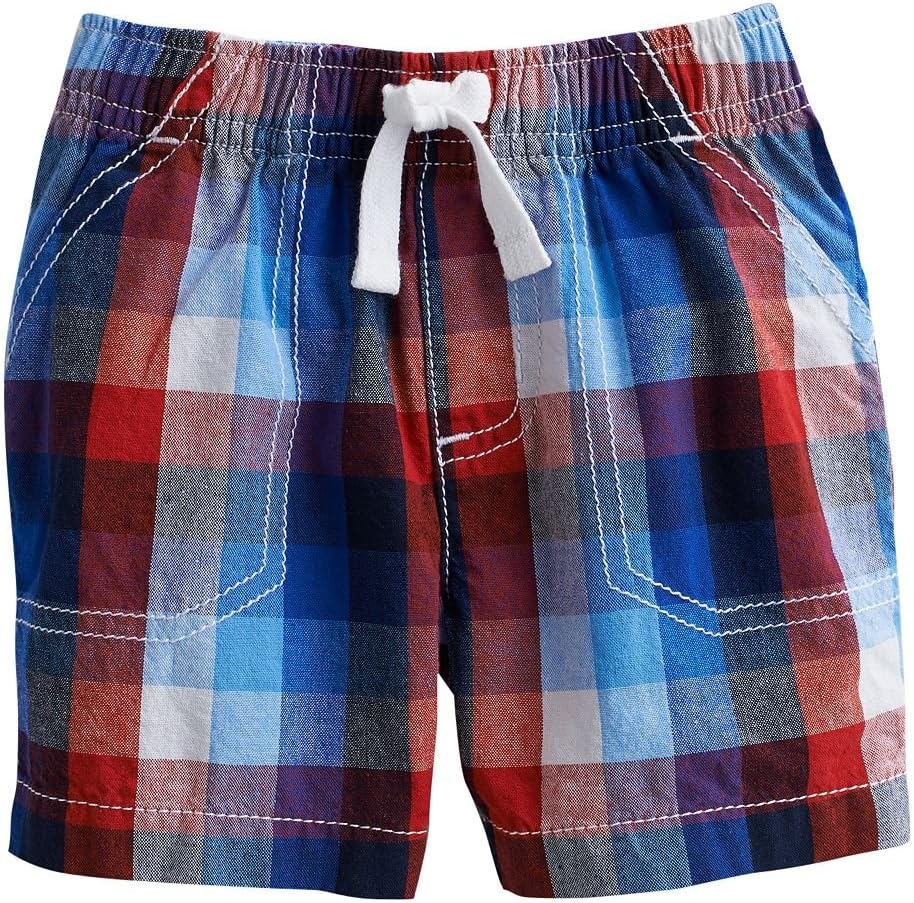 Boys Jumpin Beans Yarn-Dyed Plaid Shorts (18M, Navy/Red)