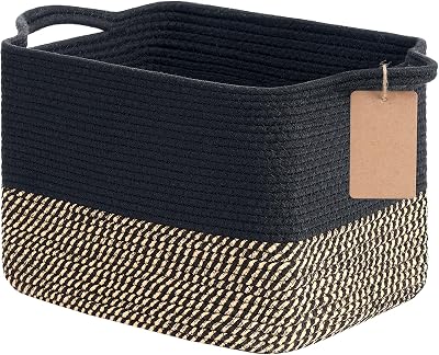 TIMEYARD Woven Storage Basket Cotton Rope 33x25x22.5cm Black Jute