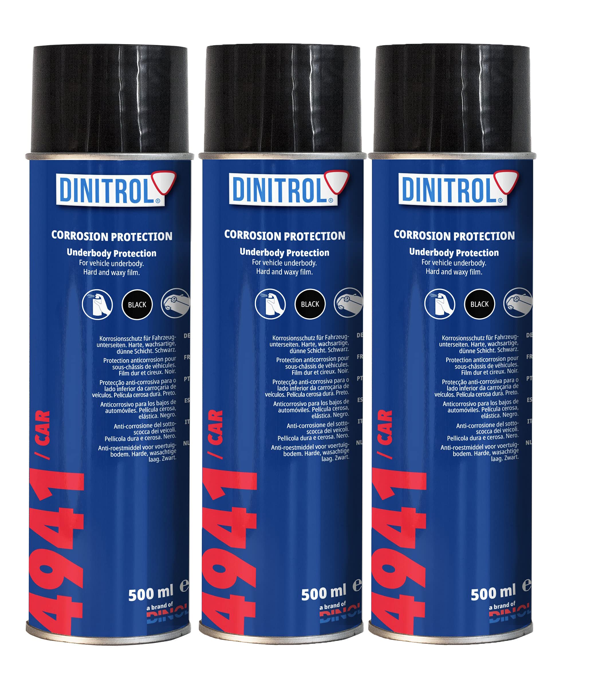 Dinitrol 4941 BLACK UNDERBODY WAX 3 x 500ml AEROSOL SPRAY CANS