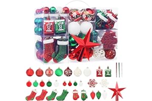 131PCS Red Green White Christmas Ball Ornaments NEVSETPO Large Shatterproof Xmas Tree Grinch Ornaments Shiny, Matte, Glitter Xmas Hanging Ornaments Decoration for Holiday, Wedding