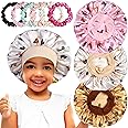 3pcs Satin Bonnets for Kids Sleeping, Cute Hair Bonnet with Scrunchies for Girls Curly Hair, B